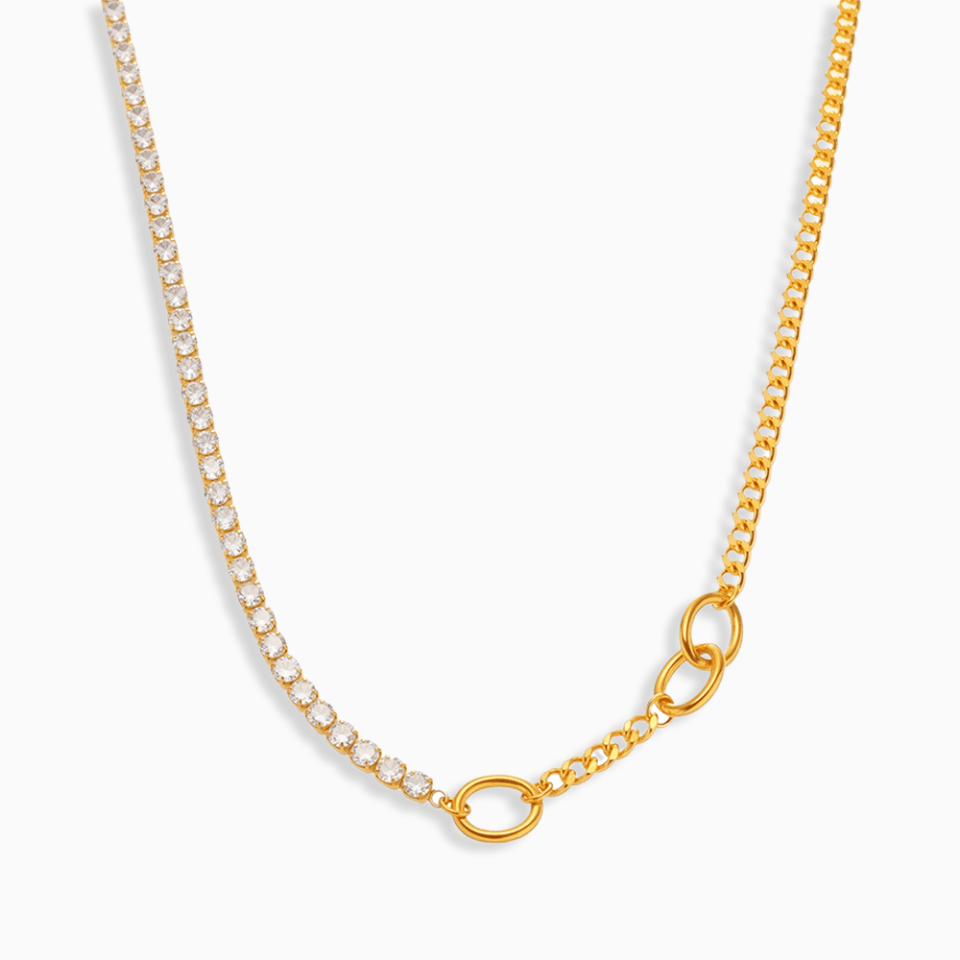 Dainty zircon choker necklace with gold sparkle chain, waterproof stainless steel jewelry
