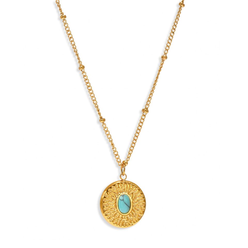 Turquoise Sun and Moon Necklace | Stainless Steel Vacation Style