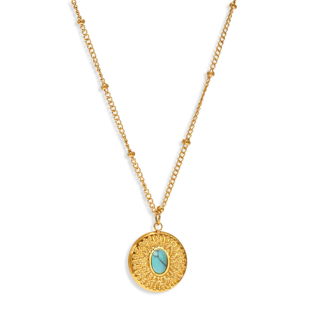 Turquoise Sun and Moon Necklace | Stainless Steel Vacation Style