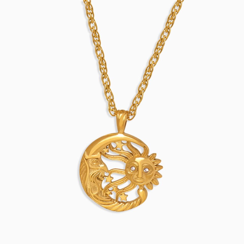 P1473-Gold Sun and Moon Necklace