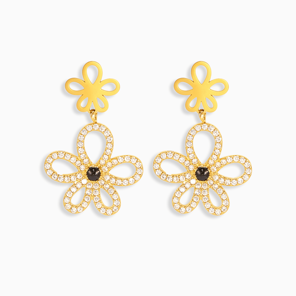 Specifications of Black Onyx Cubic Zirconia Earrings in Gold Stainless Steel
