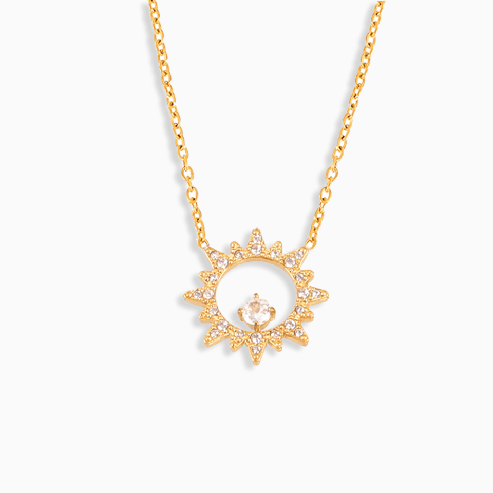 Cubic Zirconia Sunflower Necklace on white background – Stainless Steel Jewelry