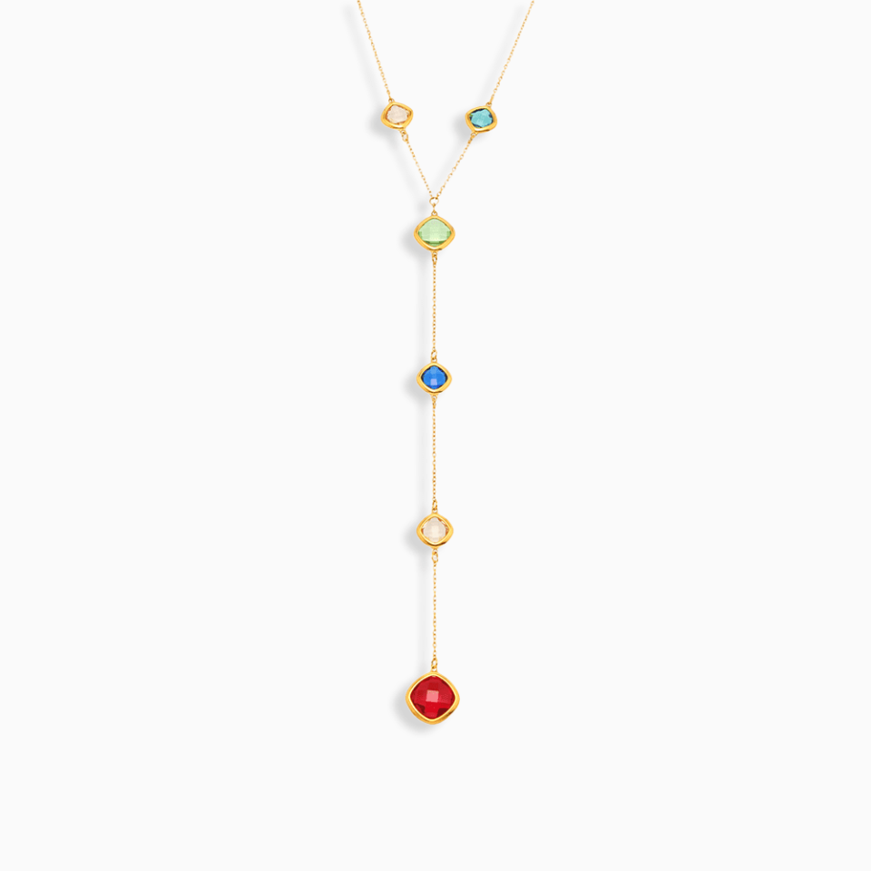 Tassel sea glass necklace with multicolor pendant and stainless steel chain