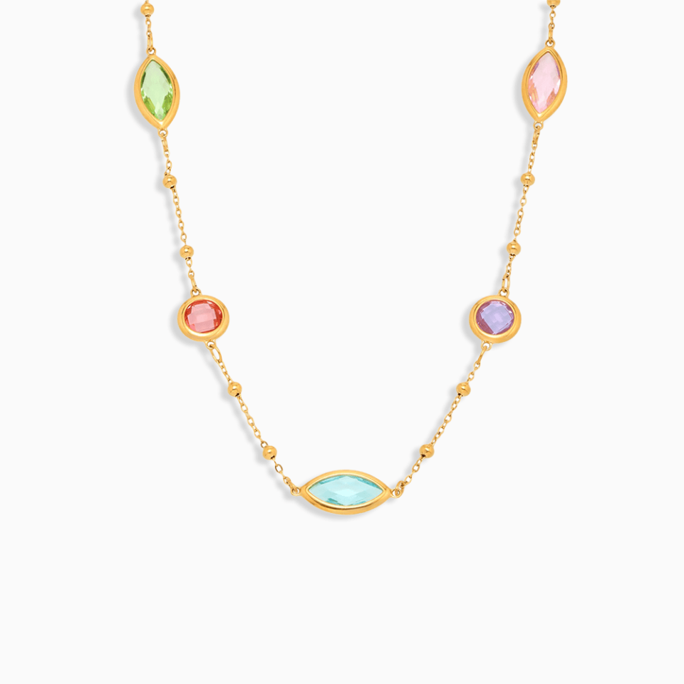 Dopamine sea glass necklace with colorful Czech beads and gold stainless steel chain