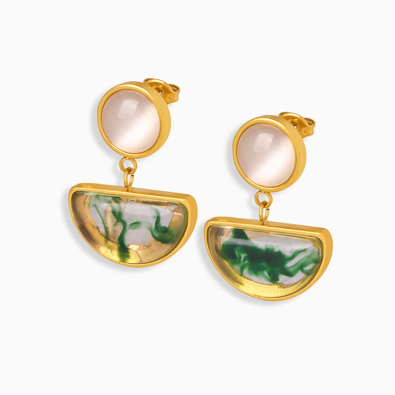 Stainless steel gold cat’s eye resin earrings for women F819