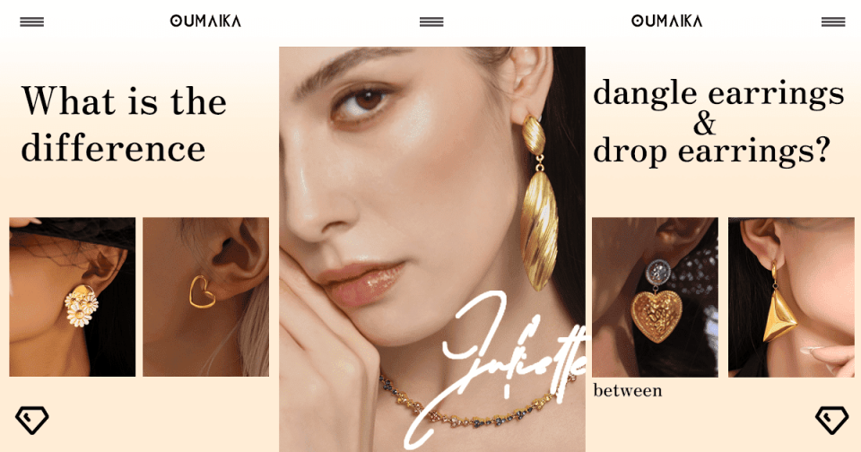 What Is the Difference Between Dangle and Drop Earrings article title poster with elegant jewelry background