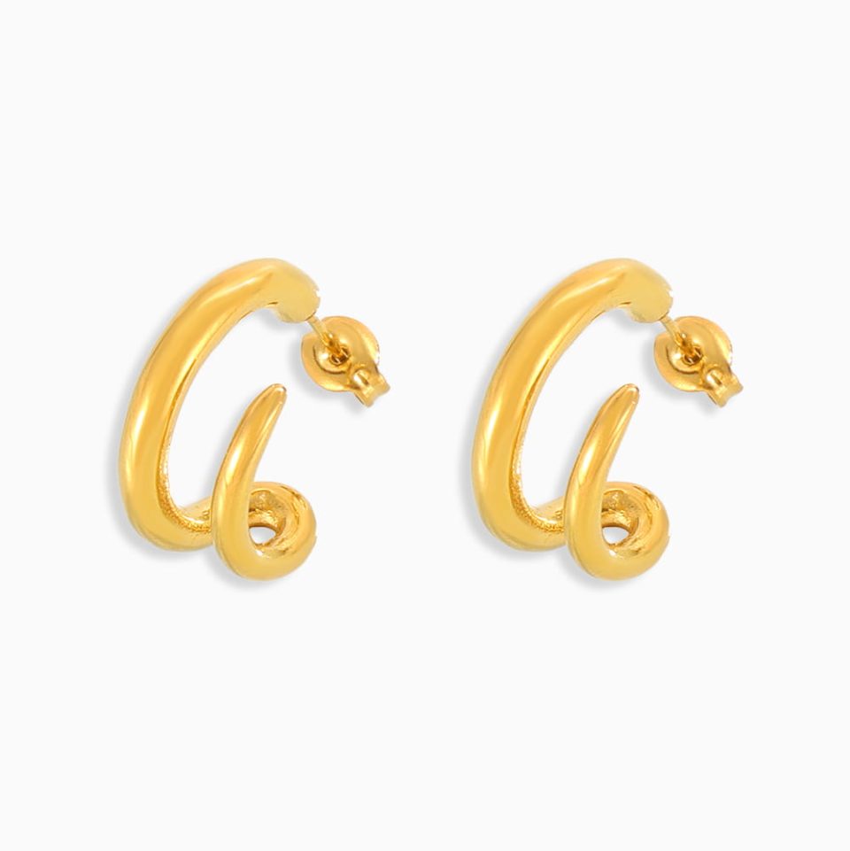 Main product image of Dual Curve Gold Stud Earrings with minimalist double-line design in gold stainless steel