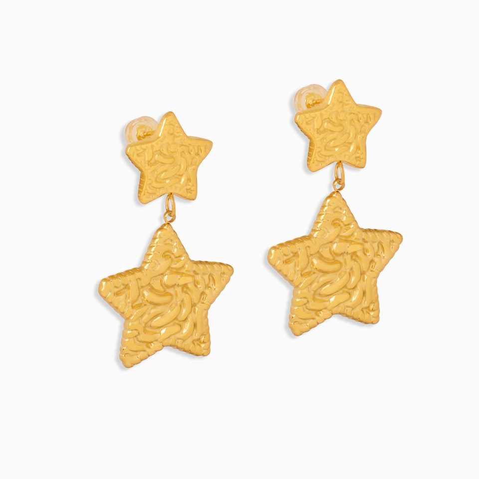 Minimalist Gold Star Dangle Earrings in Stainless Steel for Women – F1199