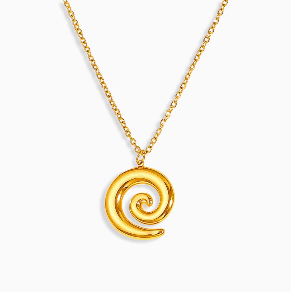 Gold Spiral Pendant Necklace on White Background