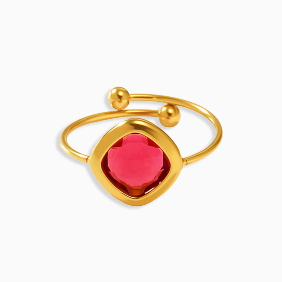 Red sea glass open ring made of stainless steel with gold finish