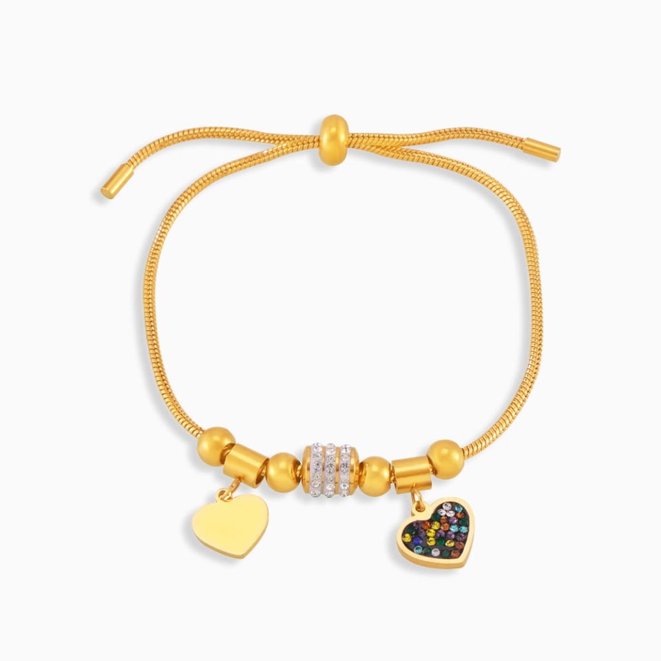 Gothic Heart CZ Bracelet in gold on white background, designer-style