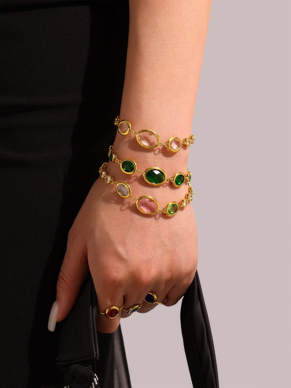 Green Sea Glass Bracelet Styled with Handbag – Oumaika
