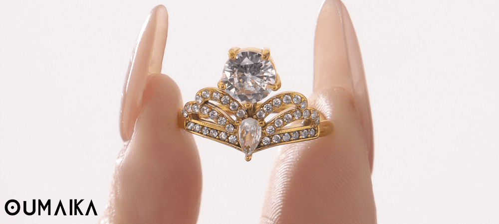 Close-Up of Hand Holding 5A CZ Ring – Fine Detail and Sparkle Hand holding a 5A CZ ring close up – detailed view of cubic zirconia brilliance