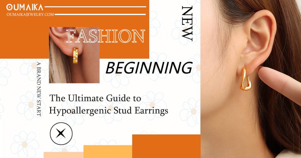 Hypoallergenic stud earrings made of stainless steel and titanium displayed on soft fabric background, ideal for sensitive ears