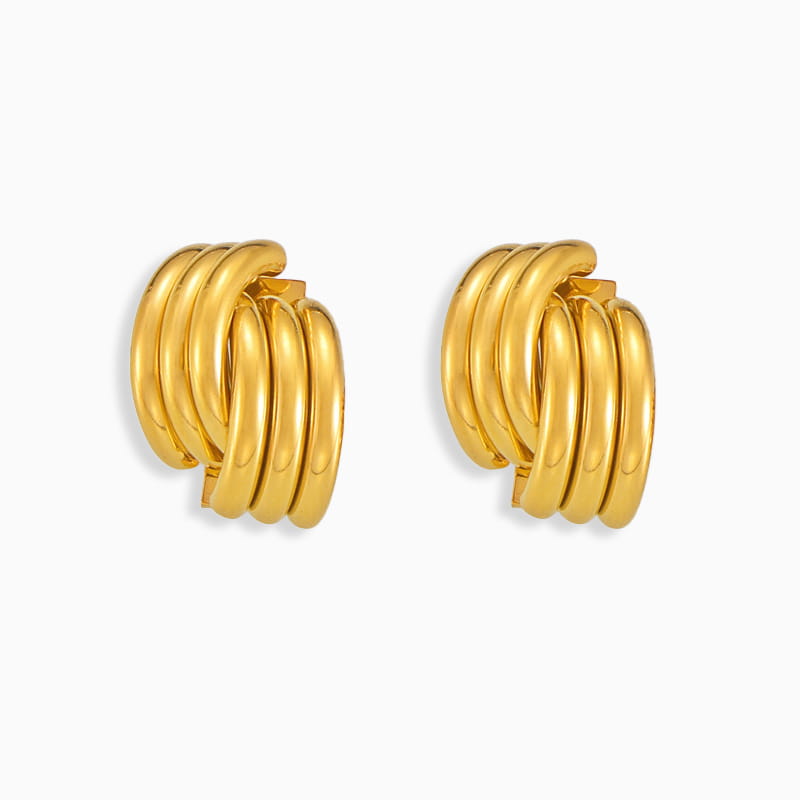 Side view of gold geometric stud earrings made of stainless steel