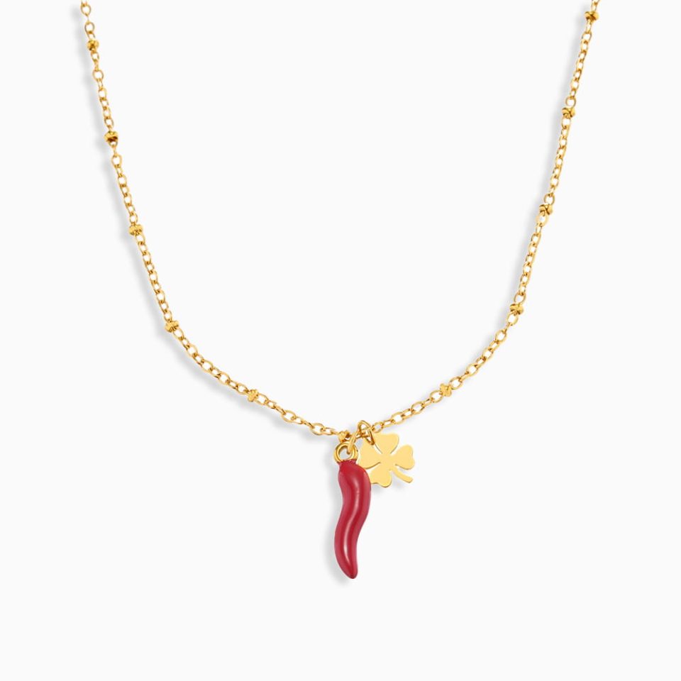 Lucky Charms Gold Pendant Necklace – Stainless Steel Chili Pepper Design