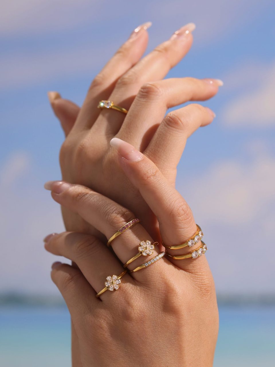 gold rings on the model hand | Affordable luxury jewelry