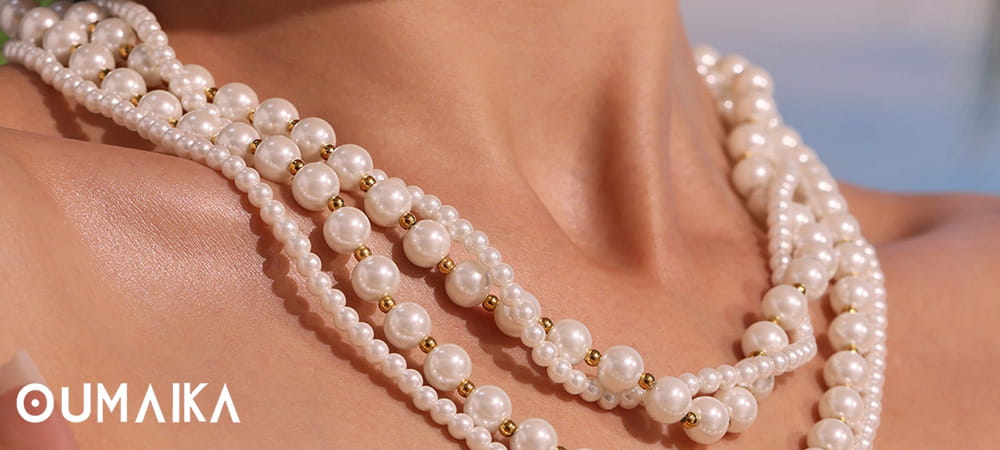 Modern pearl choker necklace with stainless steel