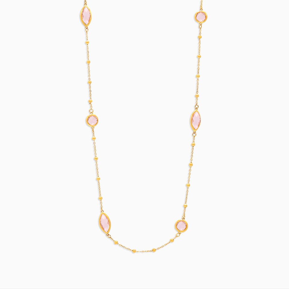 Pink Glass Stone Lariat Necklace in Gold – Stainless Steel Jewelry