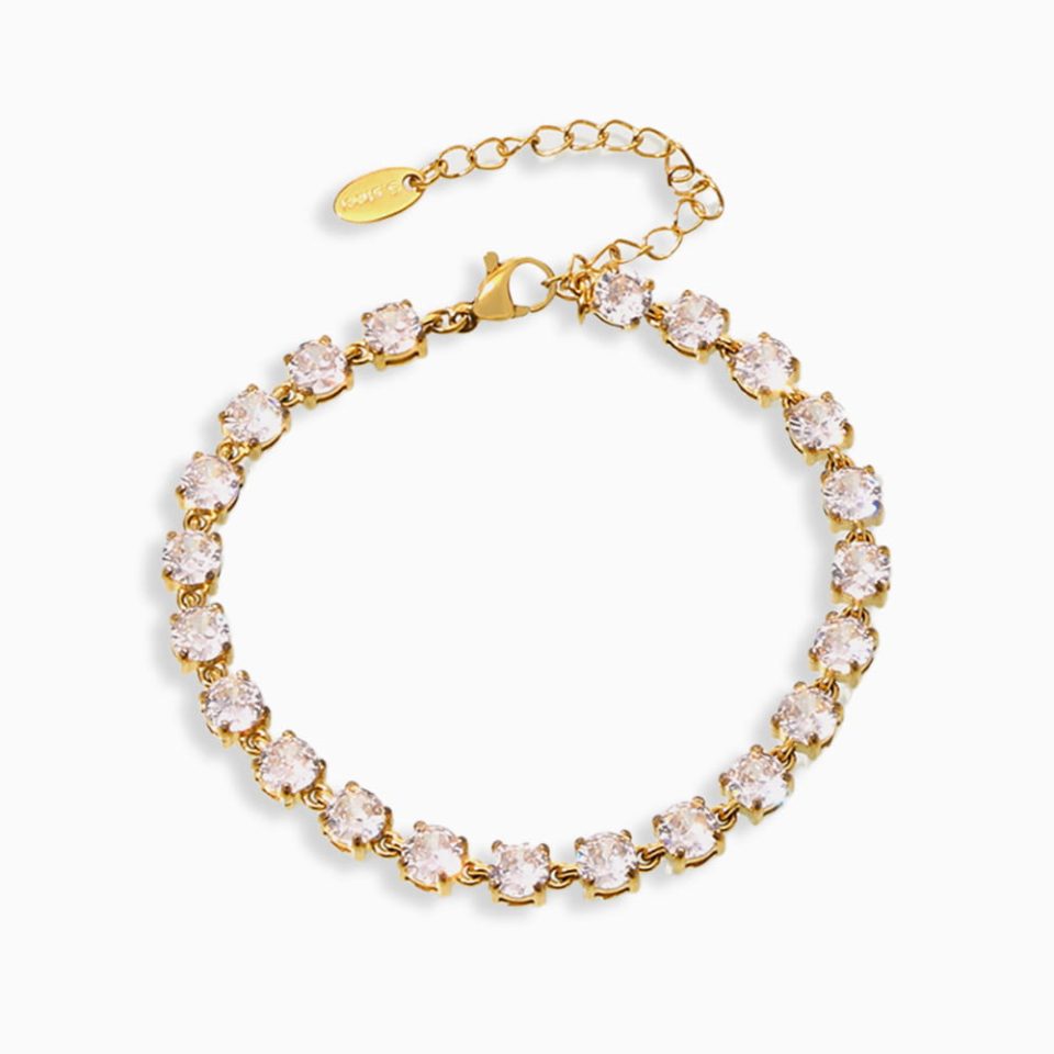 Prism Glow CZ Tennis Bracelet in gold – 18K gold plated stainless steel jewelry on white background
