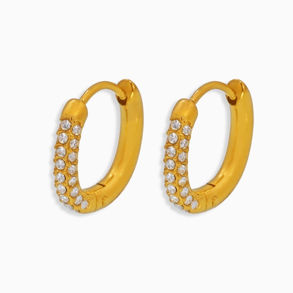 Radiant gold CZ huggie hoop earrings in stainless steel, waterproof and hypoallergenic