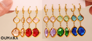 Colorful sea glass chandelier earrings in a rainbow palette
