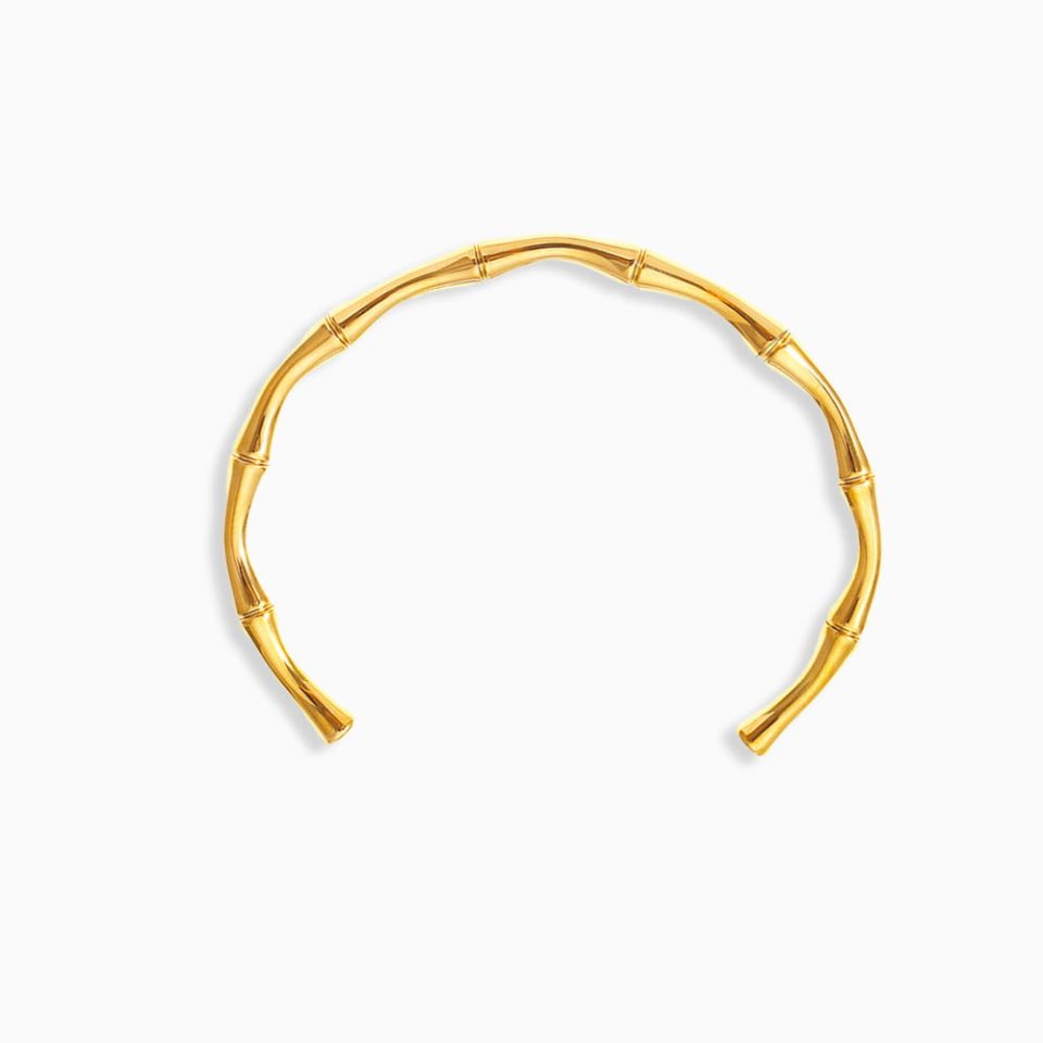 Main product image of vintage-style gold open cuff bangle made from stainless steel with 18K PVD plating