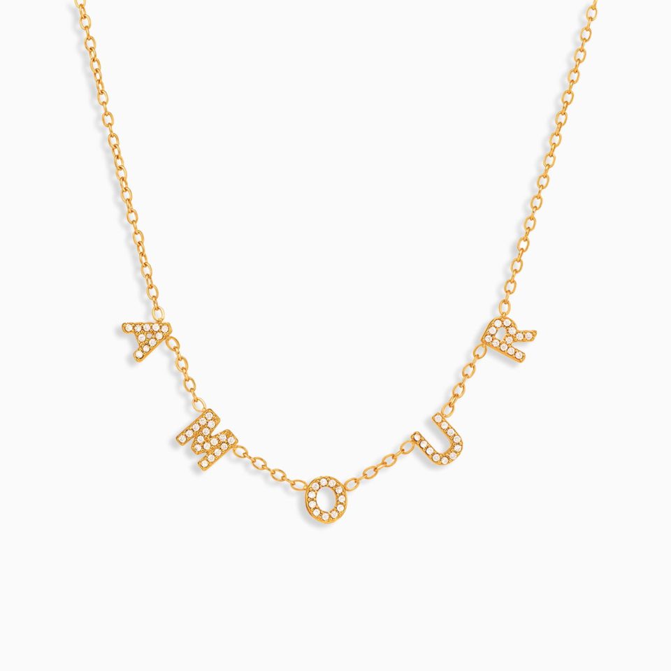 Main Picture For 5A Zircon English Letter Clavicle Necklace Stainless Steel