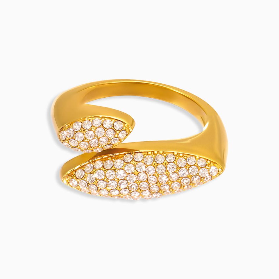 Gold CZ Open Ring in stainless steel, adjustable minimalist jewelry for women
