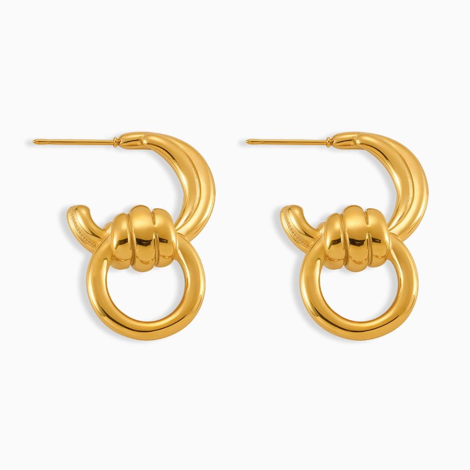 C-shaped colorful hoop earrings on white background