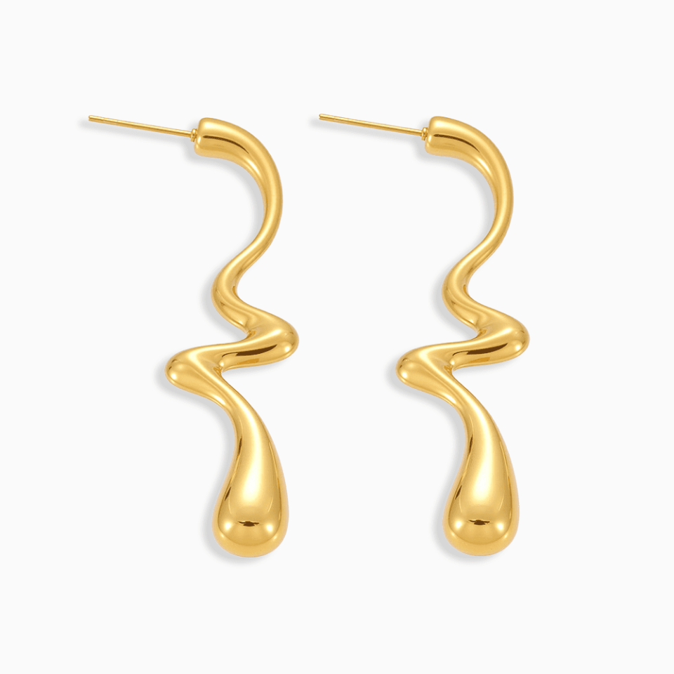 Gold Colorblock Teardrop Stud Earrings on White Background