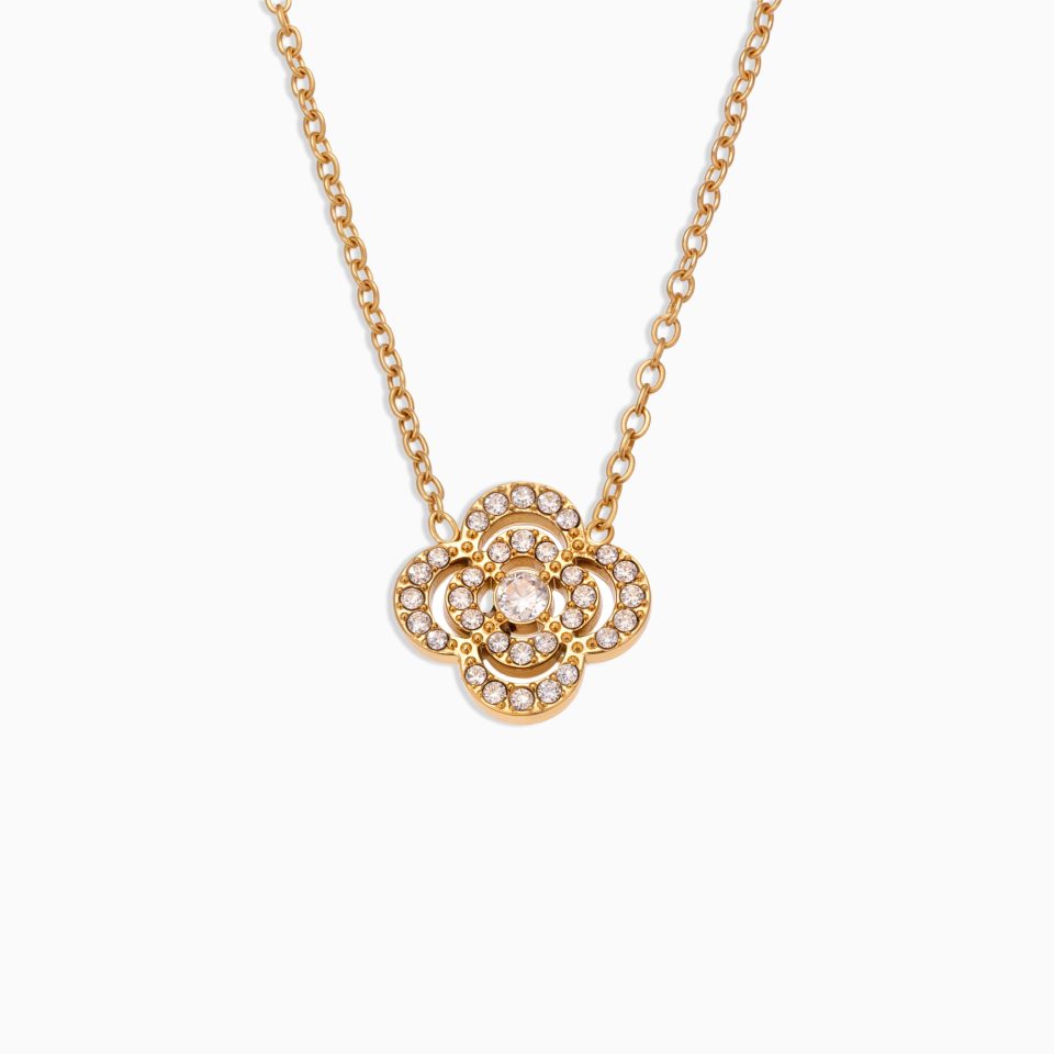 Gold Four-Leaf Flower Zircon Necklace TXP321