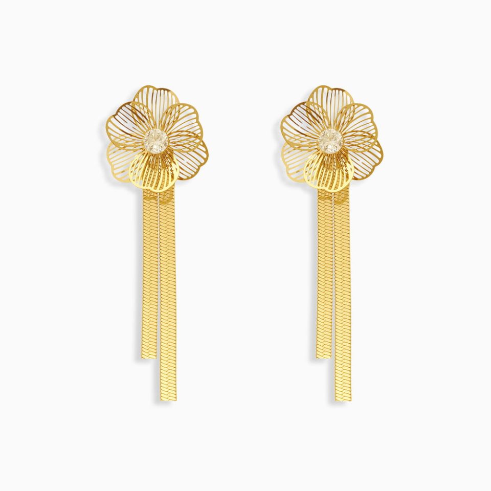 Gold Zirconia Tassel Earrings TXF328-