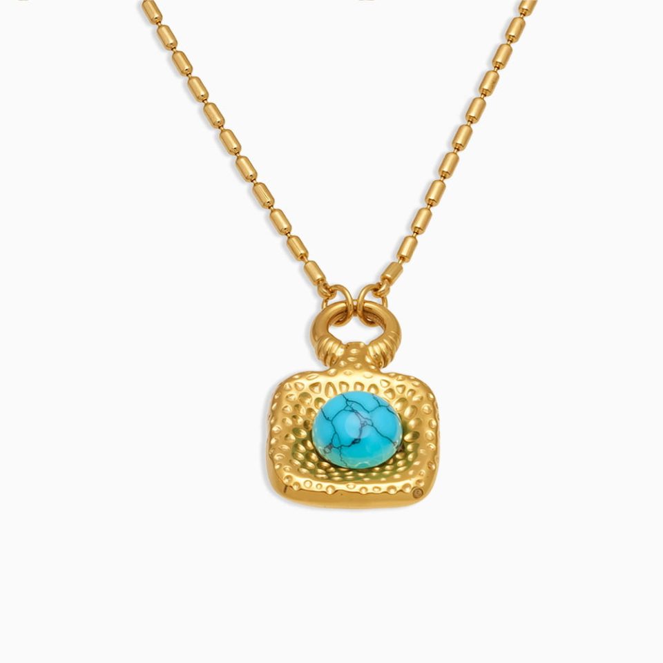 Gold blue turquoise necklace TXP332
