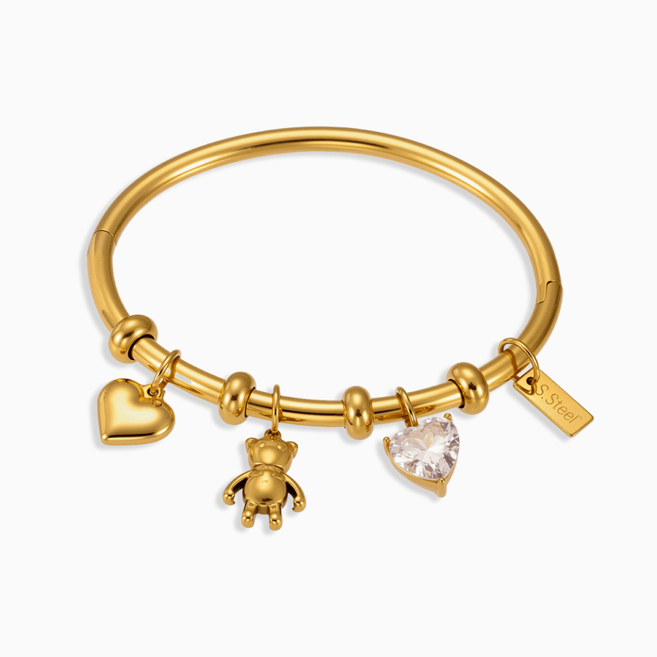 Cubic zirconia charm bracelet with heart and animal pendants