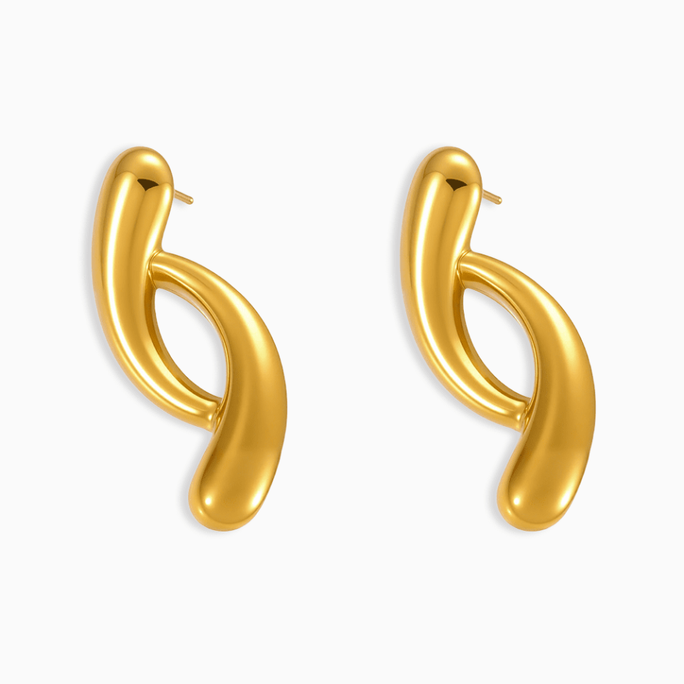 Classic Teardrop Colorblock Stainless Steel Earrings gold version on white background
