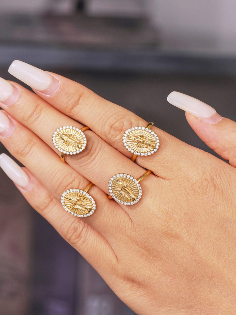 Model wears a Gold-colored 5A zircon ring TXA325