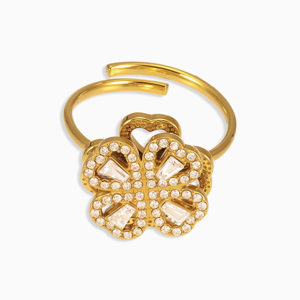 TXA311---Gold 5A Zircon Rotating Flower Ring