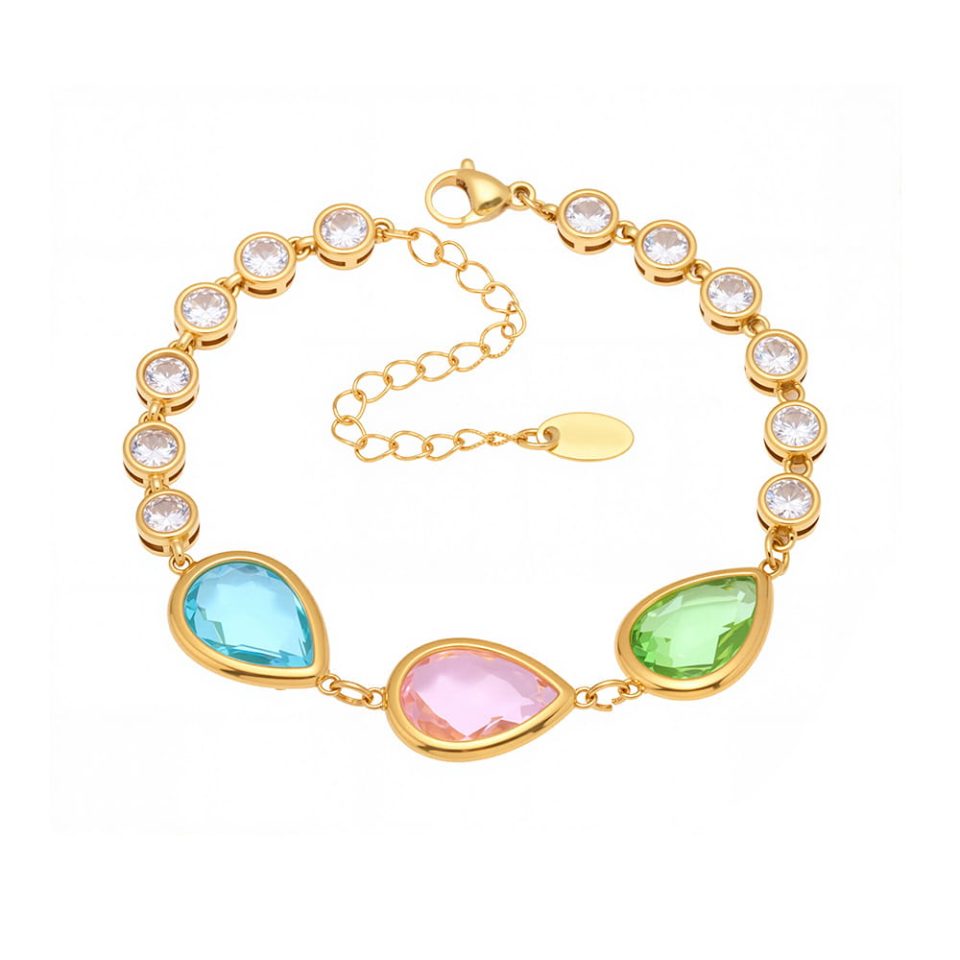 TXE272-Gold Colorblock Zirconia Oval Bracelet