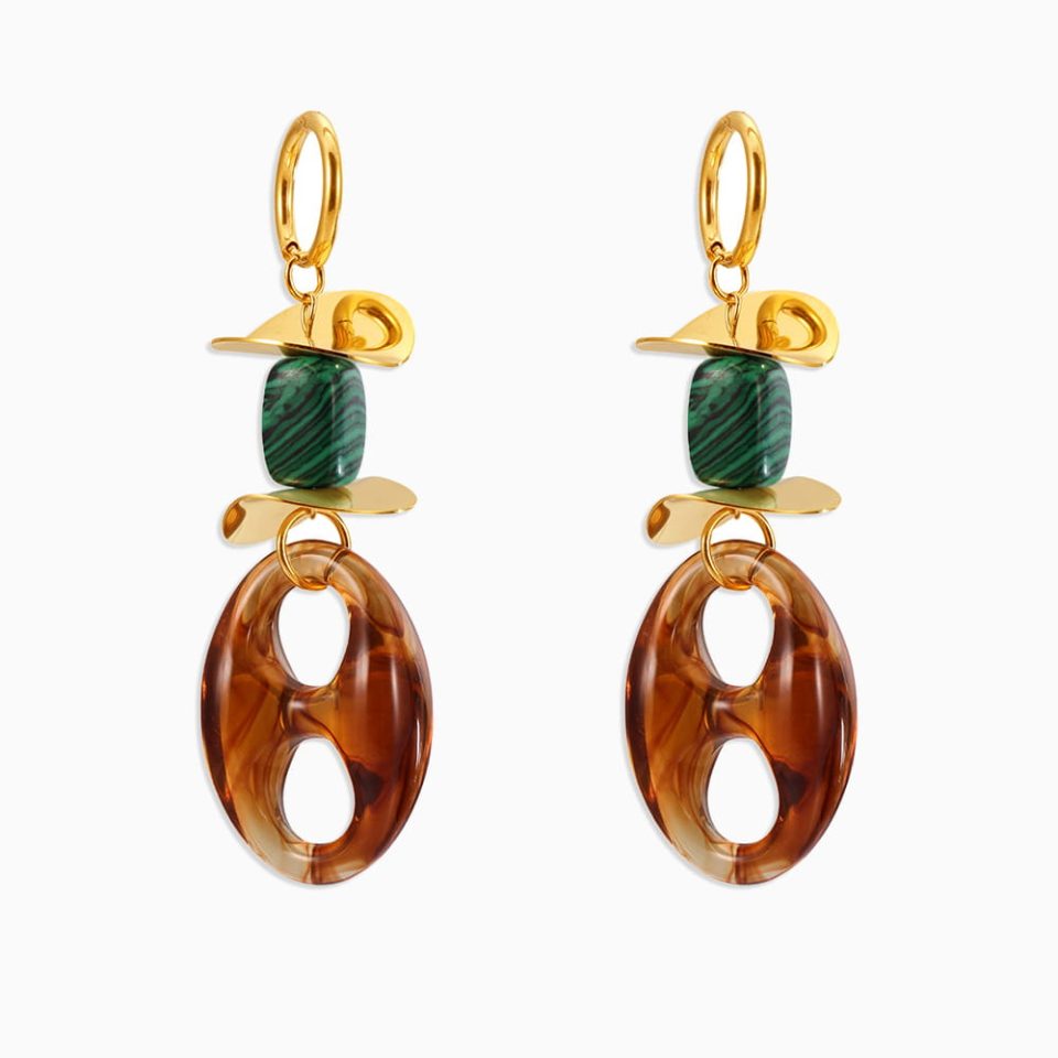 TXF309-Gold Turquoise Resin Earrings