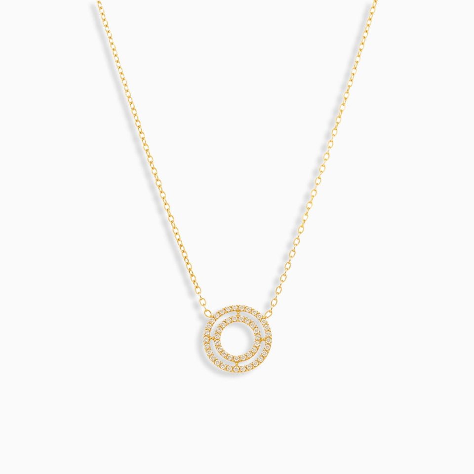 TXP307-Gold 5A Zircon Double Ring Necklace