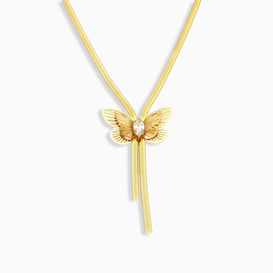 Zirconia Butterfly Tassel Necklace TXP324