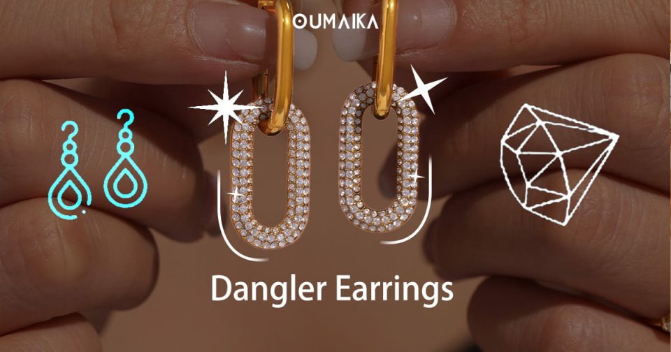 Oumaika Jewelry branding banner featuring various dangler earrings
