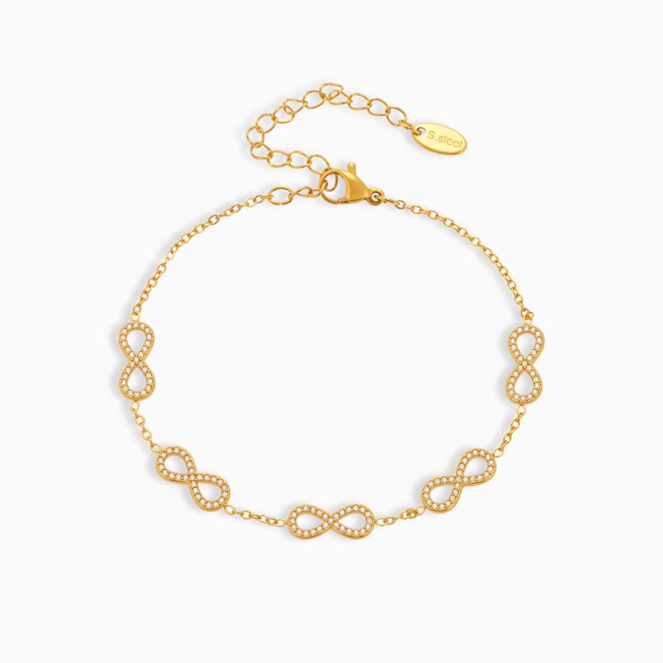 Gold 8-Shaped Chain CZ Tennis Bracelet on White Background – CZ Tennis Bracelet