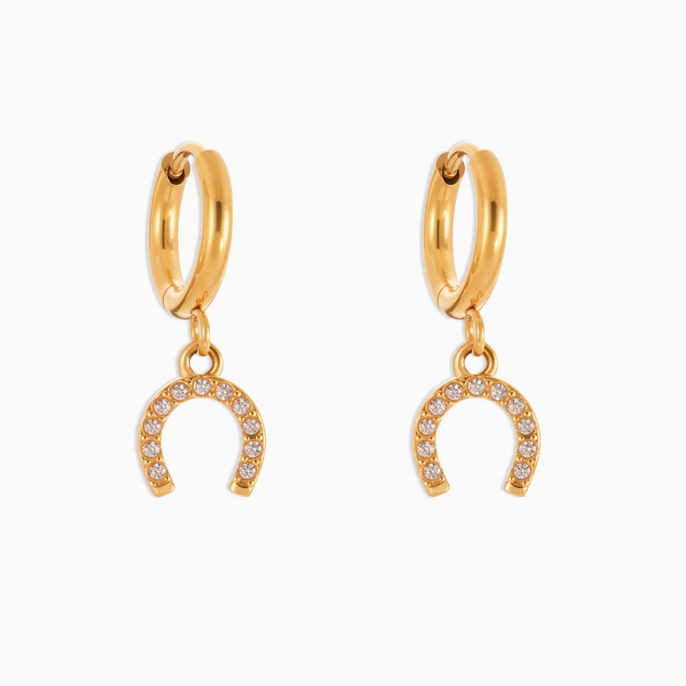 Gold Horseshoe Buckle Zircon Earrings-S Q058