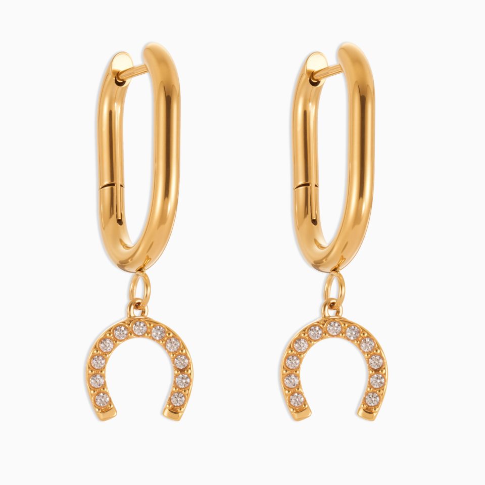 Gold Horseshoe Buckle Zircon U-Shaped Earrings Q057