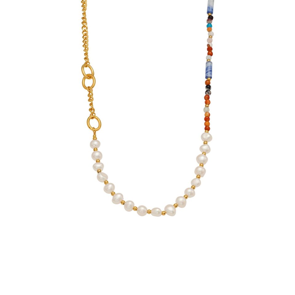 Fashion Natural Freshwater Pearl Natural Stone Sweater Necklace in gold, long chain 79cm with extension