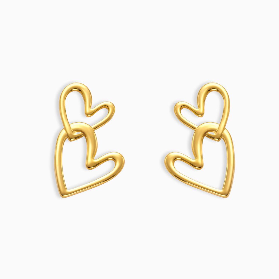 Gold Double Heart Hoop Earrings Stainless Steel Jewelry F557