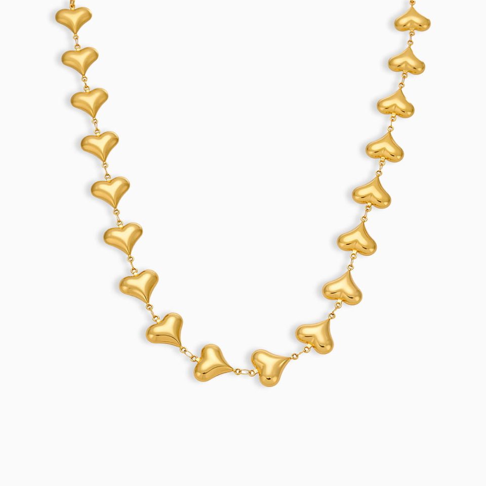 Gold Heart Locket Necklace | Polished Hollow Pendant in 18K Gold on White Background