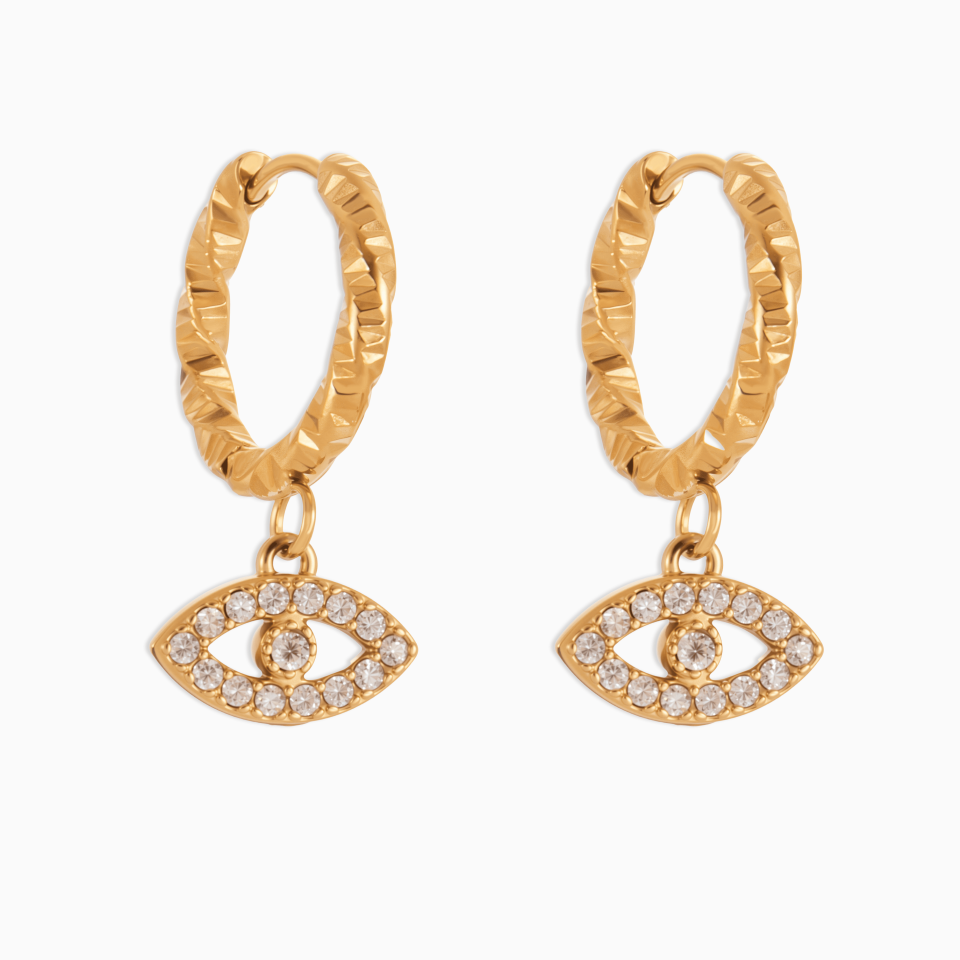 Stainless Steel Evil Eye Earrings in 18K Gold Plated Hoop Style – Main Product Image